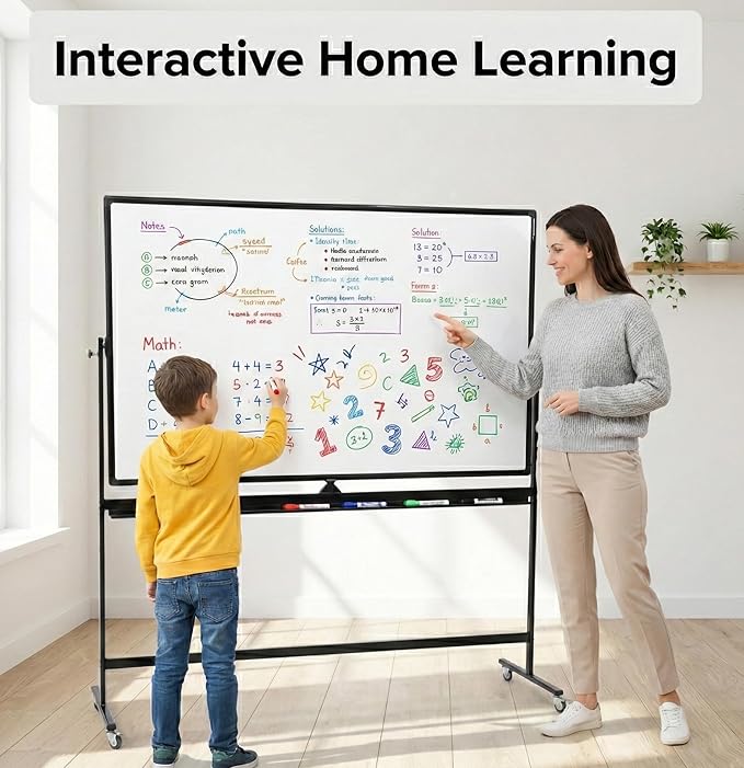 Large 72x40 Inch Mobile Whiteboard, Double-Sided Magnetic Dry Erase Board on - Image 5