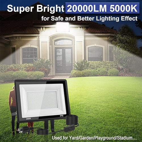 2-Pack 200W LED Flood Light Outdoor, 20000LM Bright Plug-in Flood Lights - Image 2