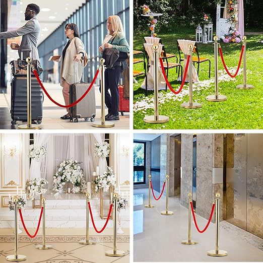 8pcs Gold Stanchions Post with 6pcs 5 ft Red Velvet Rope, Crowd Control - Image 6