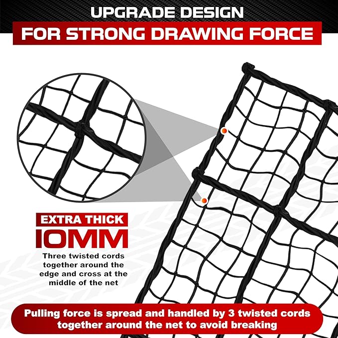 4'x6' Heavy Duty Cargo Net Stretches to 8' x 12', Extra Thick 10mm Cord Bungee - Image 3