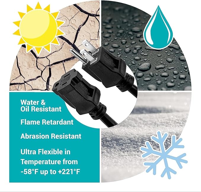 Clear Power 50ft Oil Resistant Heavy Duty Extension Cord 14/3 SJTOW, 3 Prong - Image 5