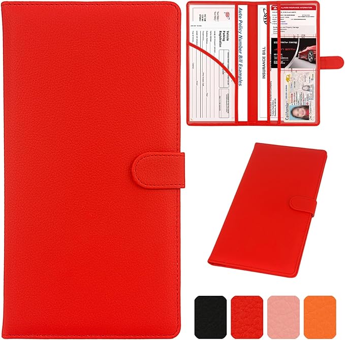 Car Registration and Insurance Holder, Leather Magnetic Shut Vehicle Glove Box by Srandme