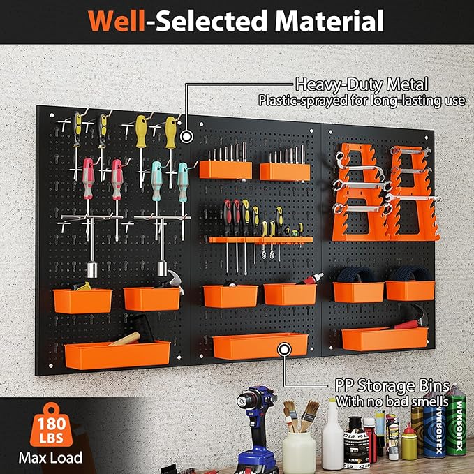 Goplus Pegboard Wall Organizer, 9-Bin Parts Rack Organizer w/Hammer Racks - Image 7