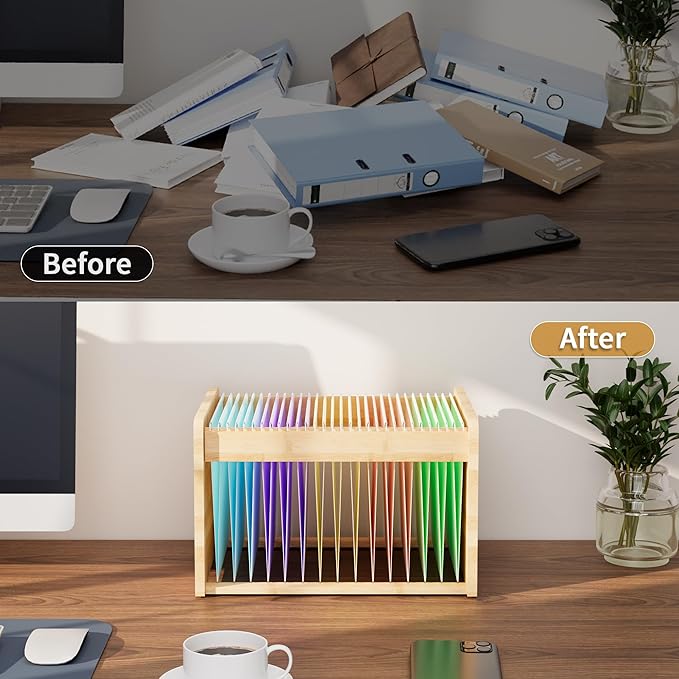Bamboo Hanging File Organizer, Office Desk File Organizer - Image 3