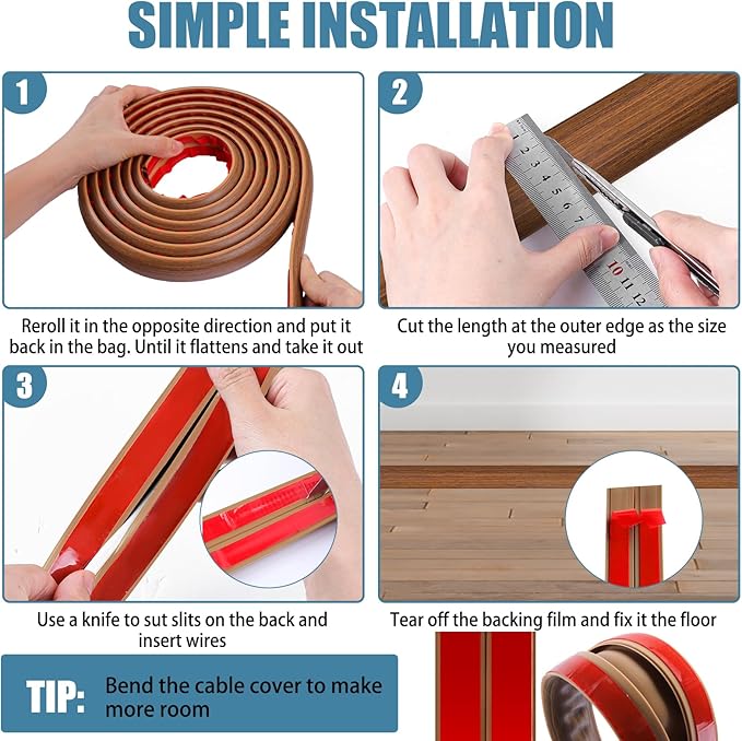 Floor Cord Covers for Wires 3.3FT Cable Hider Wire Cover Self Adhesive Cord - Image 5