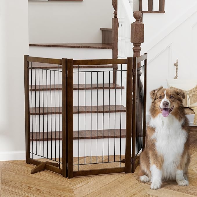 Wire Dog Gate Solid Wood Frame, Anti-Chewing, Indoor Freestanding Pet Gate - Image 6