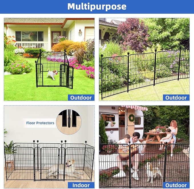 ADAVIN Tall Garden Fence with Gate, 36 in 4 Panels Heavy Duty Iron Metal Animal - Image 4