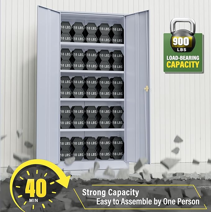 Greenvelly Metal Storage Cabinet, Metal Cabinet - Image 5