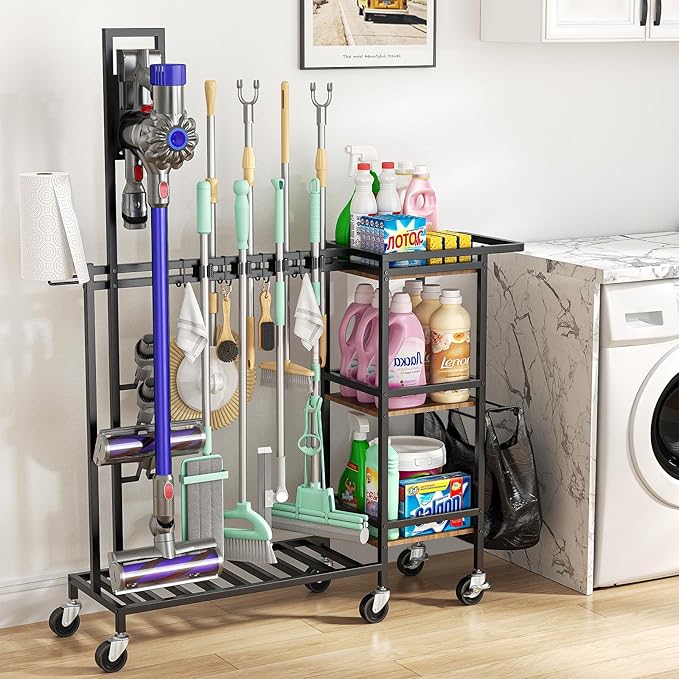 Housolution Cleaning Utility Cart on Wheels, Vacuum Stand Compatible by Housolution