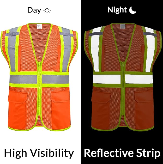 Custom Safety Vest with Logo Pockets High Visibility Reflective Vests - Image 3