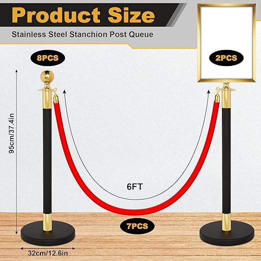 Blulu 8 Sets Stainless Steel Stanchion Set 8 Crowd Control Poles 7 Velvet Ropes - Image 3