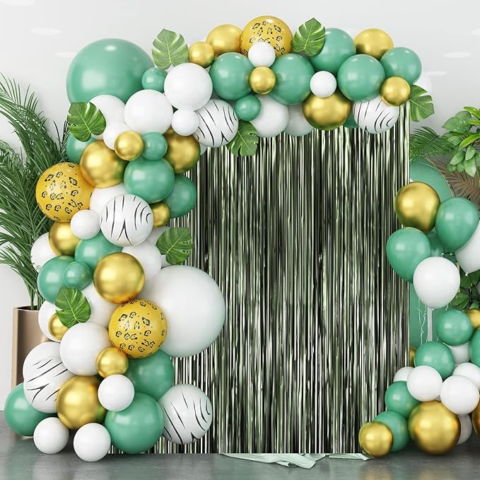 3 Pack 3.3 x 8.2 ft Matte Green Foil Fringe Backdrop Curtains, Tinsel Streamers - Image 7