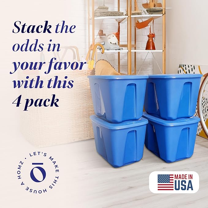HOMZ 4-Pack Durable Molded Bin, Plastic Storage Containers w/Lids, 18 Gallon - Image 2