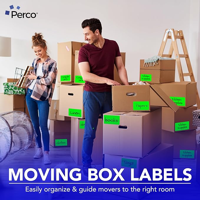 Perco Fluorescent Green 3x5 Inch Perforated Sticker Labels — 150 Stickers/Roll — - Image 3