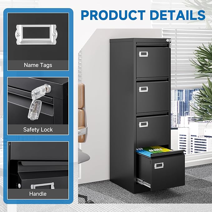 4 Drawer File Cabinet with Lock Metal Vertical File Cabinet Office Home - Image 10