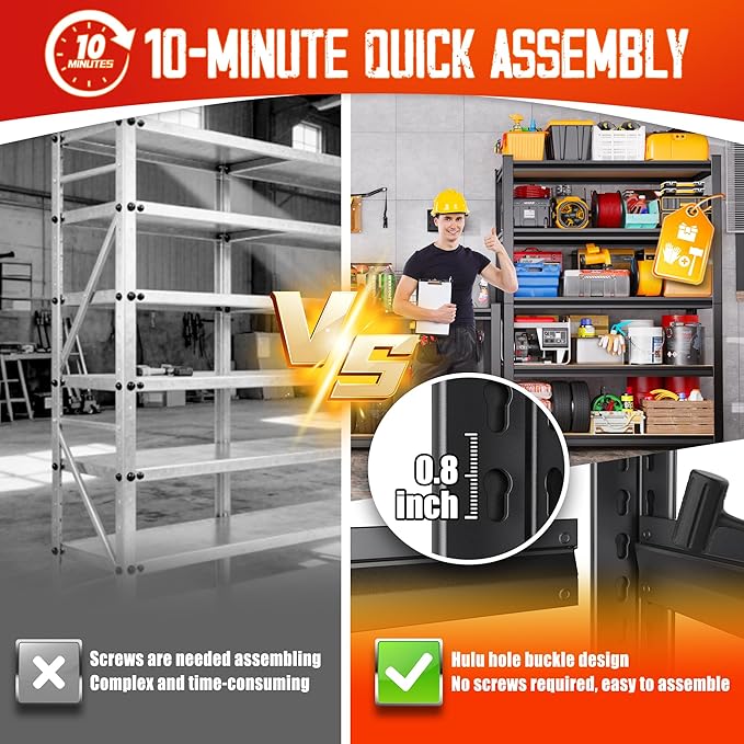 71"H Garage Shelving-5 Tier Garage Storage Shelves, Adjustable Heavy Duty Metal - Image 4