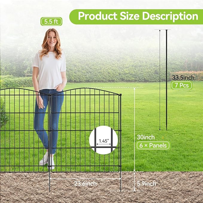 INJOPEXI Garden Fence 6 Panels 11.8ft×30in Decorative Garden Fences - Image 2