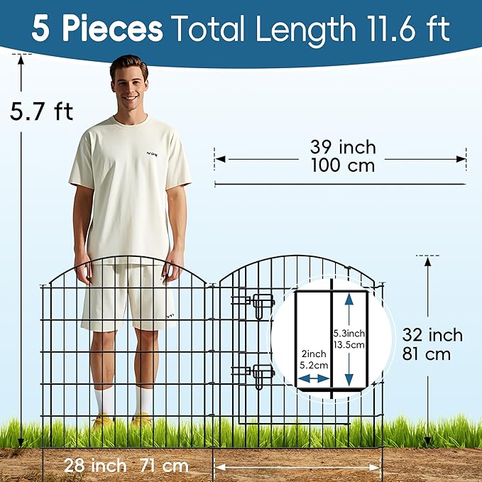 Metal Garden Fence 32 in H x 28 in W 5 Panels Total Length 11.6 ft, No Need Dig - Image 8