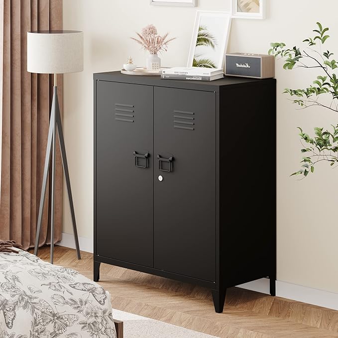 Metal Storage Cabinet with Lock, Locking Cabinets with 2 Doors and Shelves - Image 2