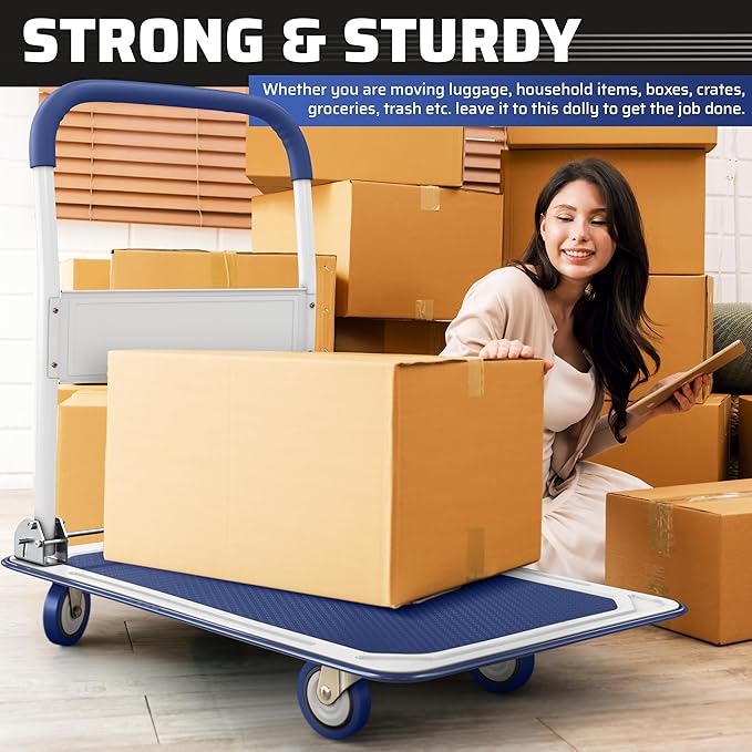 Heavy Duty Foldable Push Cart Dolly | 660 lbs. Capacity | Upgraded Collapsible - Image 5