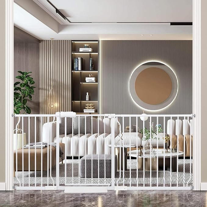 Extra Wide Baby Gate Tension Indoor Safety Gates White Metal Large Pressure by COSENDBABYGATE