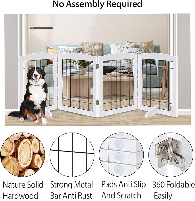 LZRS 4-Panel Freestanding Wooden Dog Gate—Extra Wide 30” Tall Foldable Pet - Image 3