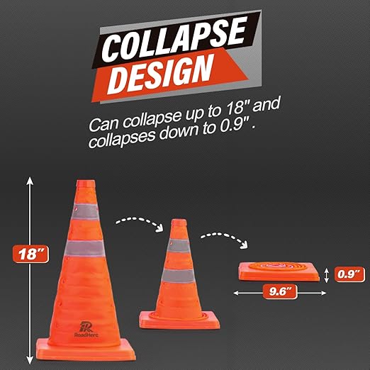 RoadHero 18 Inch 2 Pack Collapsible Traffic Safety Cones, Parking Lots - Image 4
