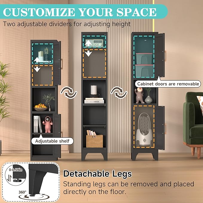 Tall Bathroom Storage Cabinet, Metal Slim Narrow Bathroom Organizer - Image 4