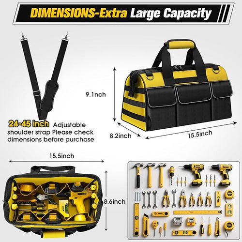 16-Inch Heavy Duty Tool Bag, 19-Pockets Tool Box Organizer, Portable Toolbag - Image 2