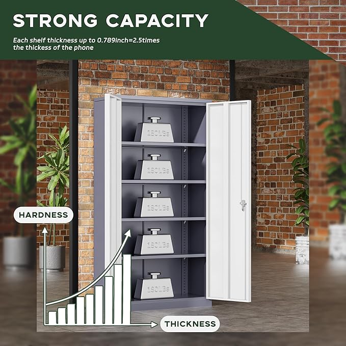 Greenvelly Metal Storage Cabinet, Lockable Steel Cabinet - Image 4