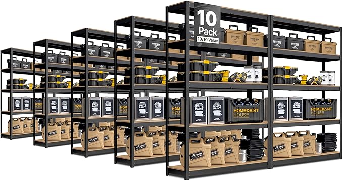 HOMEDANT House 5 Tier Laminated Metal Shelving Unit Adjustable Storage Utility by TheBestOrganizingSolution