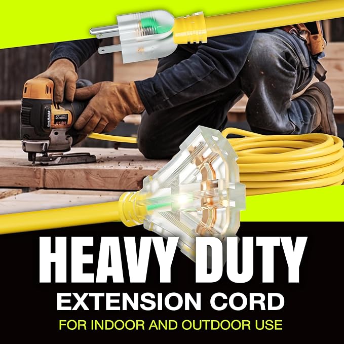 75ft Outdoor/Indoor Extension Cord 3-Outlet 12/3 Gauge Extra Heavy Duty 3 Prong - Image 7