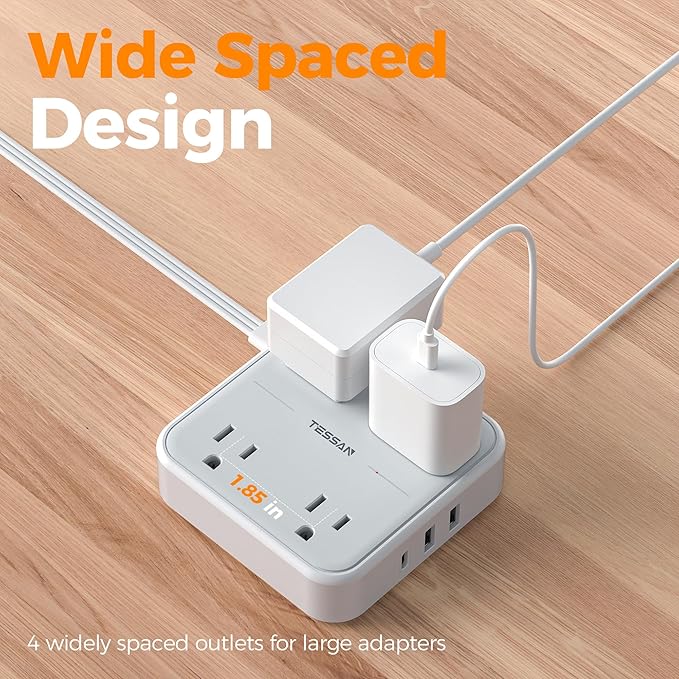 TESSAN Surge Protector Power Strip, 1 Ft Ring Pull Short Extension Cord - Image 8