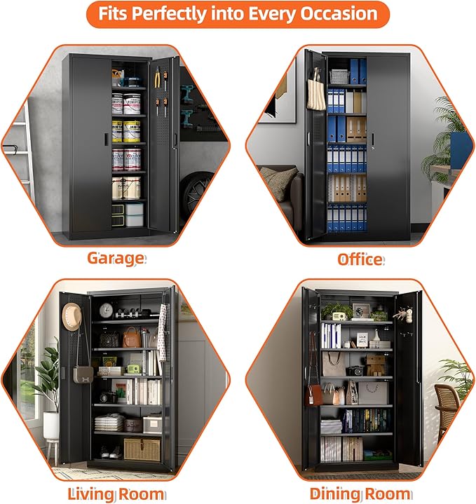 Metal Storage Cabinet with 5 Adjustable Shelves and Pegboard, Lockable File - Image 7