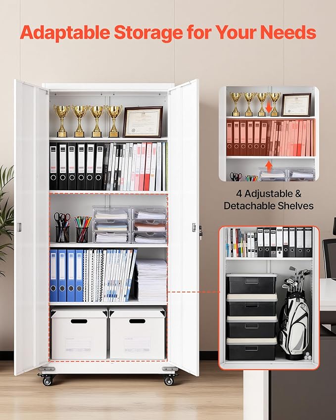 VEVOR Metal Storage Cabinet, 72.6 in Rolling Steel Garage Cabinet - Image 5
