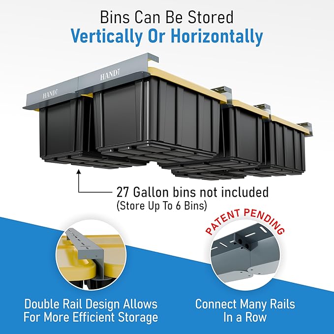 HANDT Overhead Garage Storage Rack, Connectable Heavy Duty Metal Ceiling Rails - Image 2