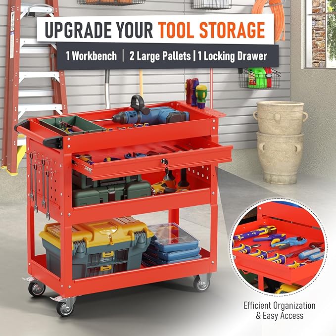 3-Tier Rolling Tool Cart, Heavy Duty - Image 3