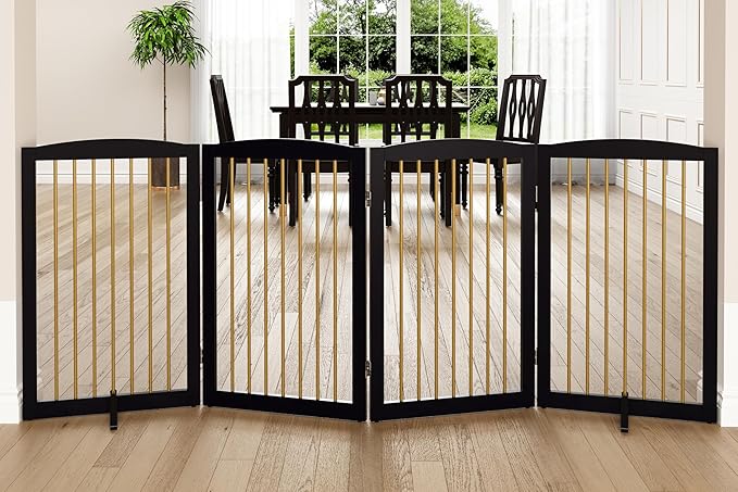 Freestanding Pet Gate for Dogs, Indoor Wooden Dog Gate for House, Foldable Dog by PUPETPO