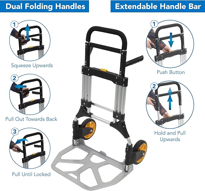 Mount-It! Folding Dolly, Aluminum Trolley, Industrial Grade Heavy Duty 440 Lb - Image 4
