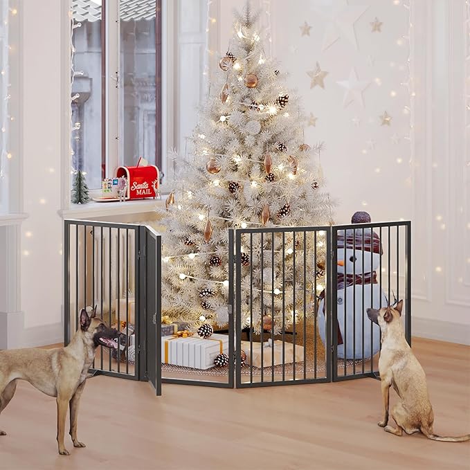 Vantas Folding No-Assembly Metal Pet Gate 80" Wide, Freestanding Accordion - Image 2