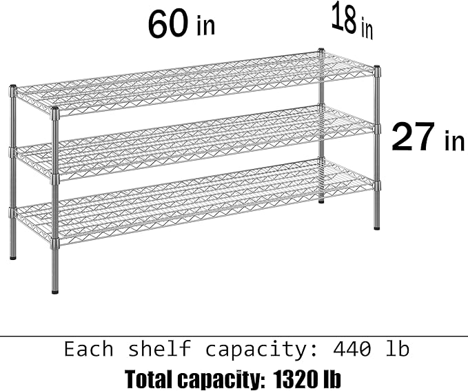 18" Deep x 60" Wide x 27" Height Wire Shelving Kit | 3-Tier | NSF Commercial - Image 3