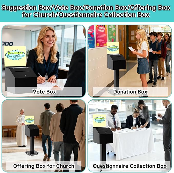 Suggestion Box with Stand, Heavy Duty Metal Floor Standing Offering Box with - Image 4