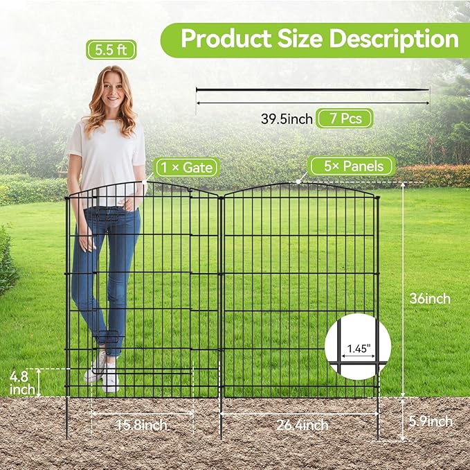 INJOPEXI Decorative Garden Fence 6 Panels 13ft×36in Animal Barrier Fences - Image 2
