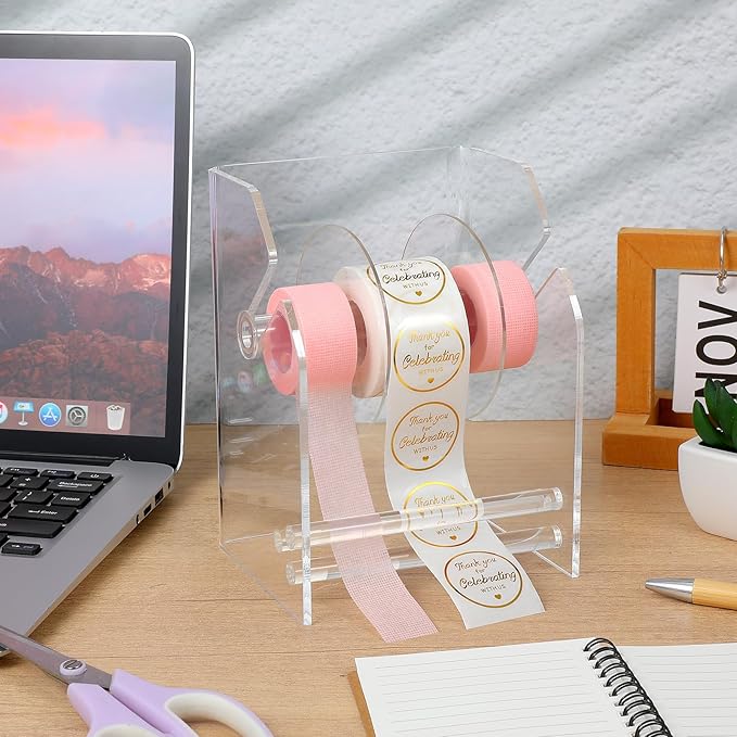 Clear Label Roll Dispenser, 3 Rolls of Sticker Roll Dispenser, Acrylic Sticker - Image 4
