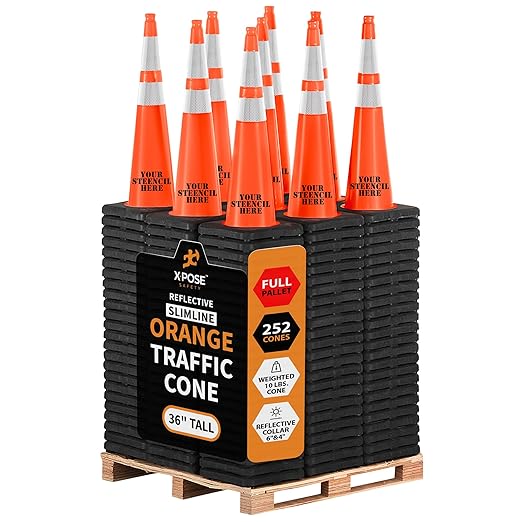 Xpose Safety 36 Inch Orange Slim Line Traffic Cones 6" & 4" Collar by XposeSafety