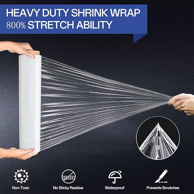 Stretch/Shrink Wrap Roll 18 Inch 1500ft, Heavy Duty 800% Stretch, Plastic Wrap - Image 3