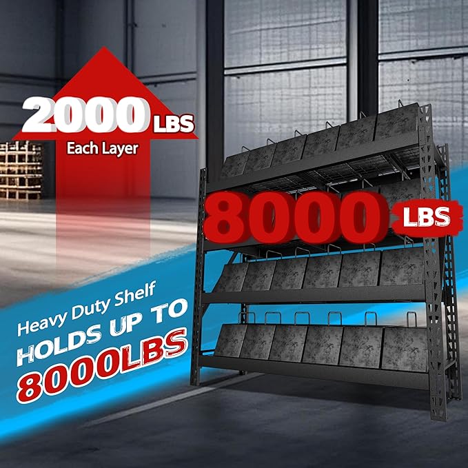 8000LBS 78 "W x 24 "D x 72 "H Garage Shelving, 4-Tier Industrial Iron Shelving - Image 4