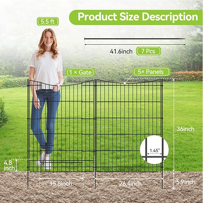 INJOPEXI Decorative Garden Fence 6 Panels 13ft×36in Metal Garden Fences - Image 2
