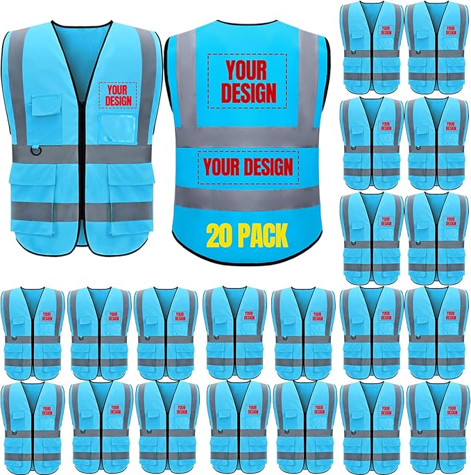 BeautyWill 10/20 Pack Custom Logo Safety Vest, Bulk High Visibility Class 2 by BeautyWill
