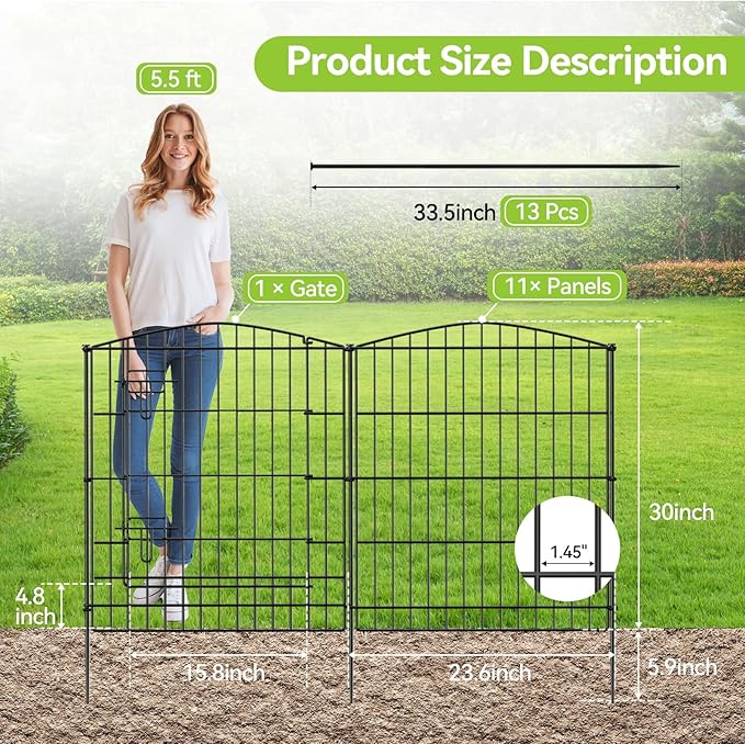 INJOPEXI Garden Fence 12 Panels 23.6ft×30in Decorative Garden Fences - Image 2
